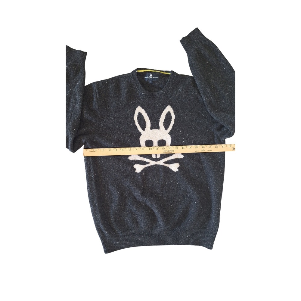 Psycho Bunny Mens XL Charcoal Grey 100% Merino Wool Skull Logo Sweater - Picture 7 of 7
